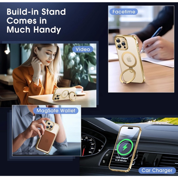 iPhone 14 Pro Max Clear Case Gold Stand for MagSafe - Picture 4 of 10